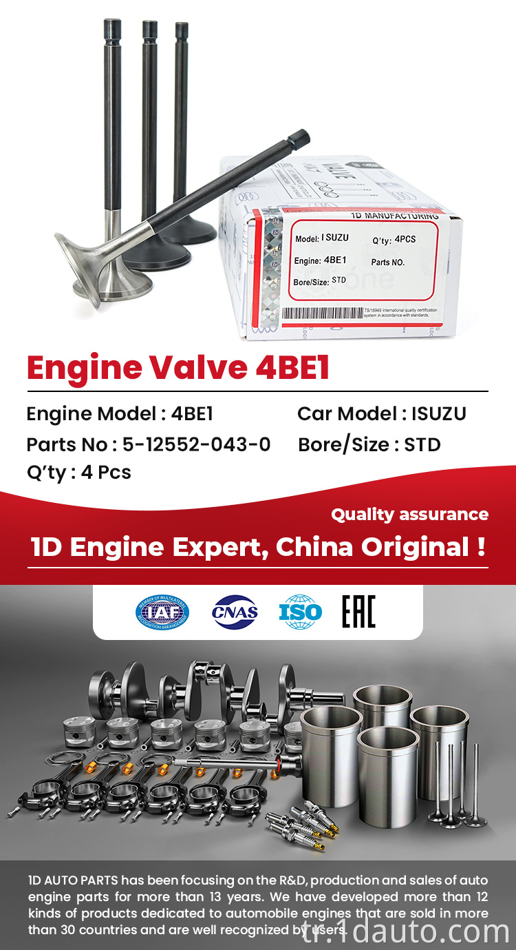 ISUZU 4BE1 Motor Emme Egzoz Valfi Isuzu 4BE1 Engine Intake Exhaust Valve